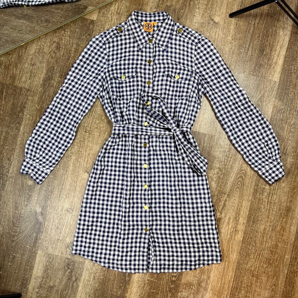 Tory Burch Blue and White Checkered Mini Dress
